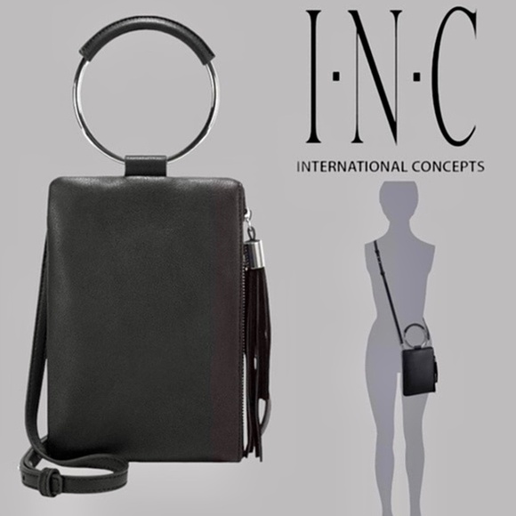 INC INTERNATIONAL CONCEPTS Black Vegan Leather Charlii Bangle Crossbody Bag NWT - Picture 1 of 13